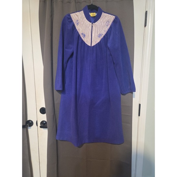 Sears At Home Wear Purple Nightgown, House Coat with Embroidery, Vintage Zip Up - Picture 1 of 6